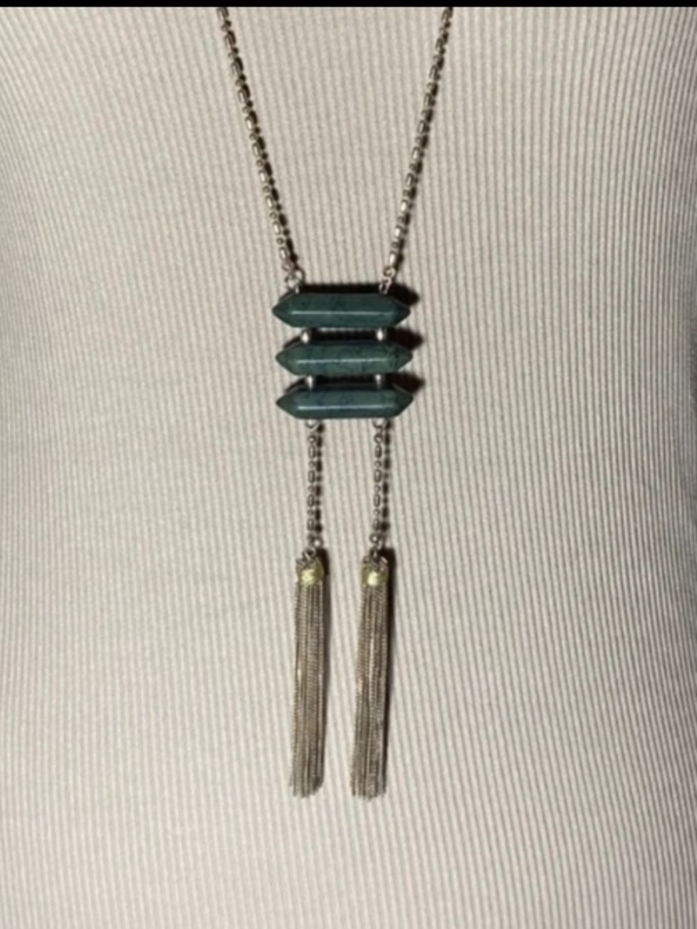 Vintage Gold Tone Bar & Ball Chain Sweater Neckalce Chain Tassel Necklace. 23”